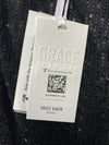 Black one-shoulder sequin top by Grace Karin, sparkly asymmetrical design, size L, women's fashion top.