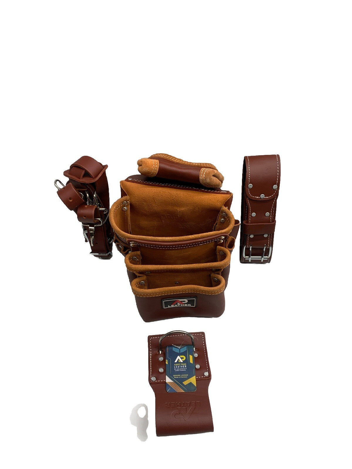 AP-LEATHER PRO-19 100% Genuine Full Grain Leather Tool Belt/Pouch/suspenders