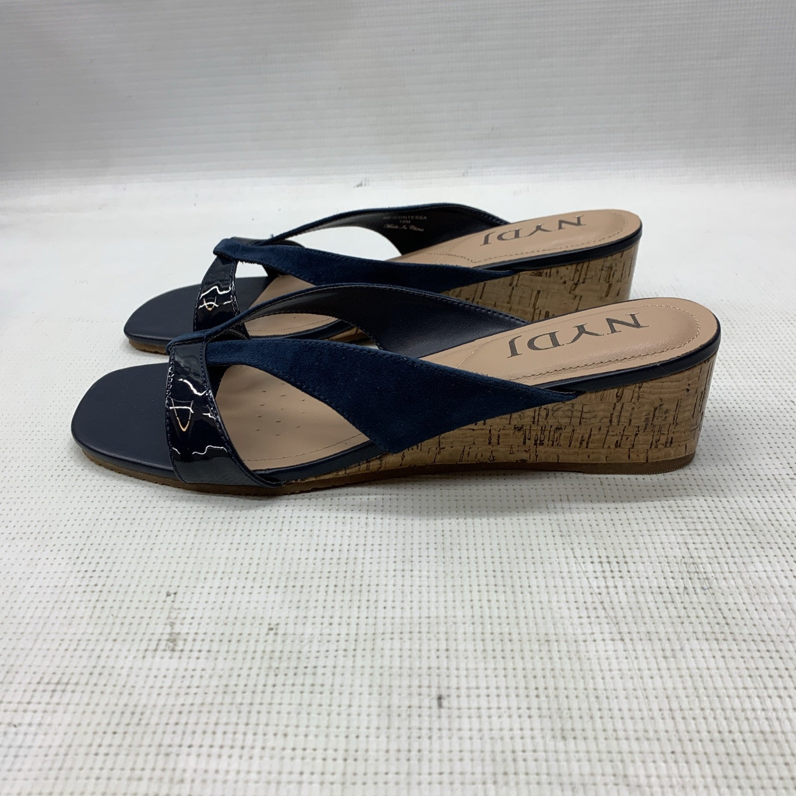 NYDJ Womens Contessa Suede Wedge Sandals Navy Size 10M Slip-on Open Toe Suede