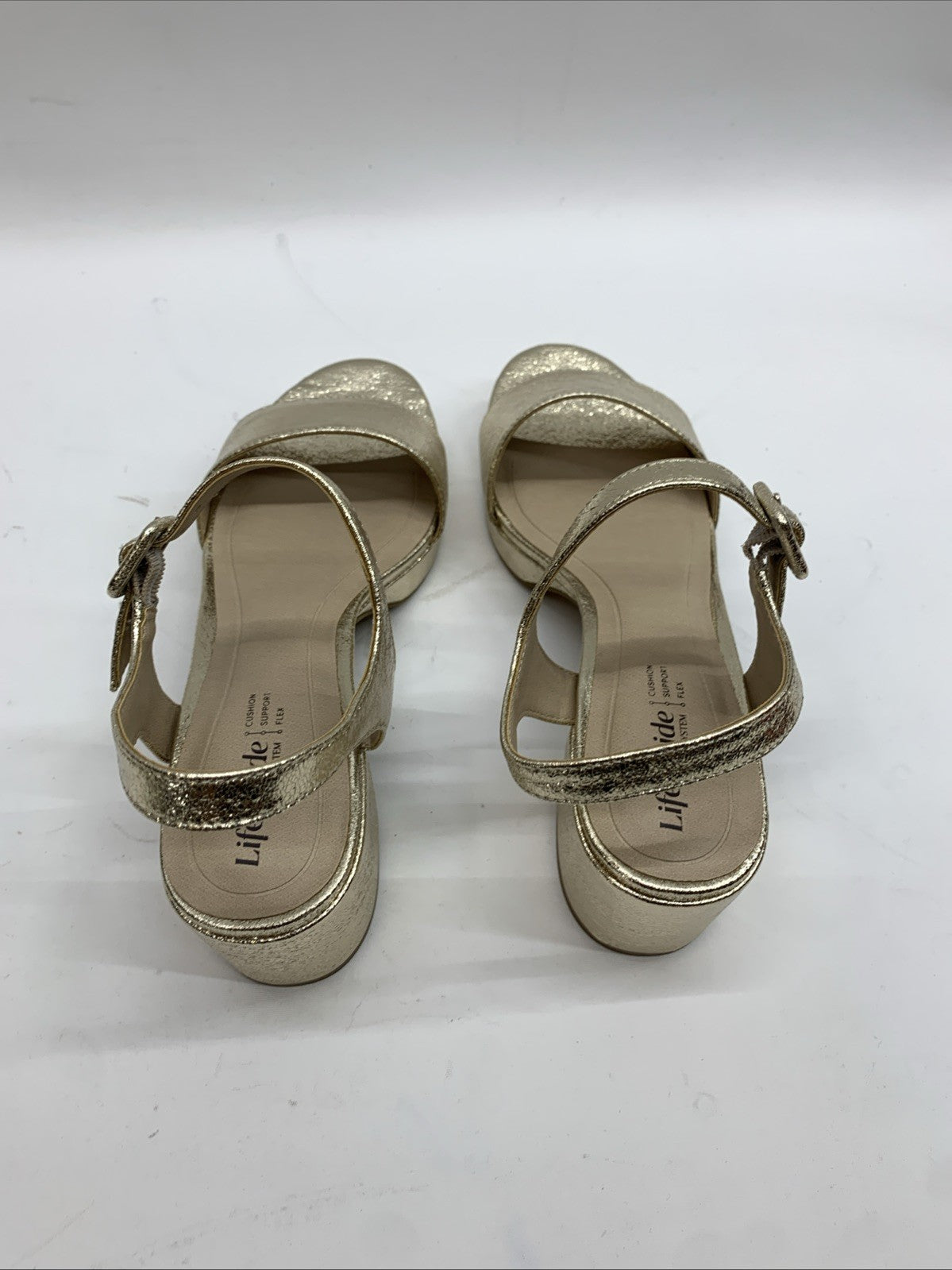 LifeStride Womens Rhythmn Platino Metallic Gold Size 8M Open Toe Platform Block