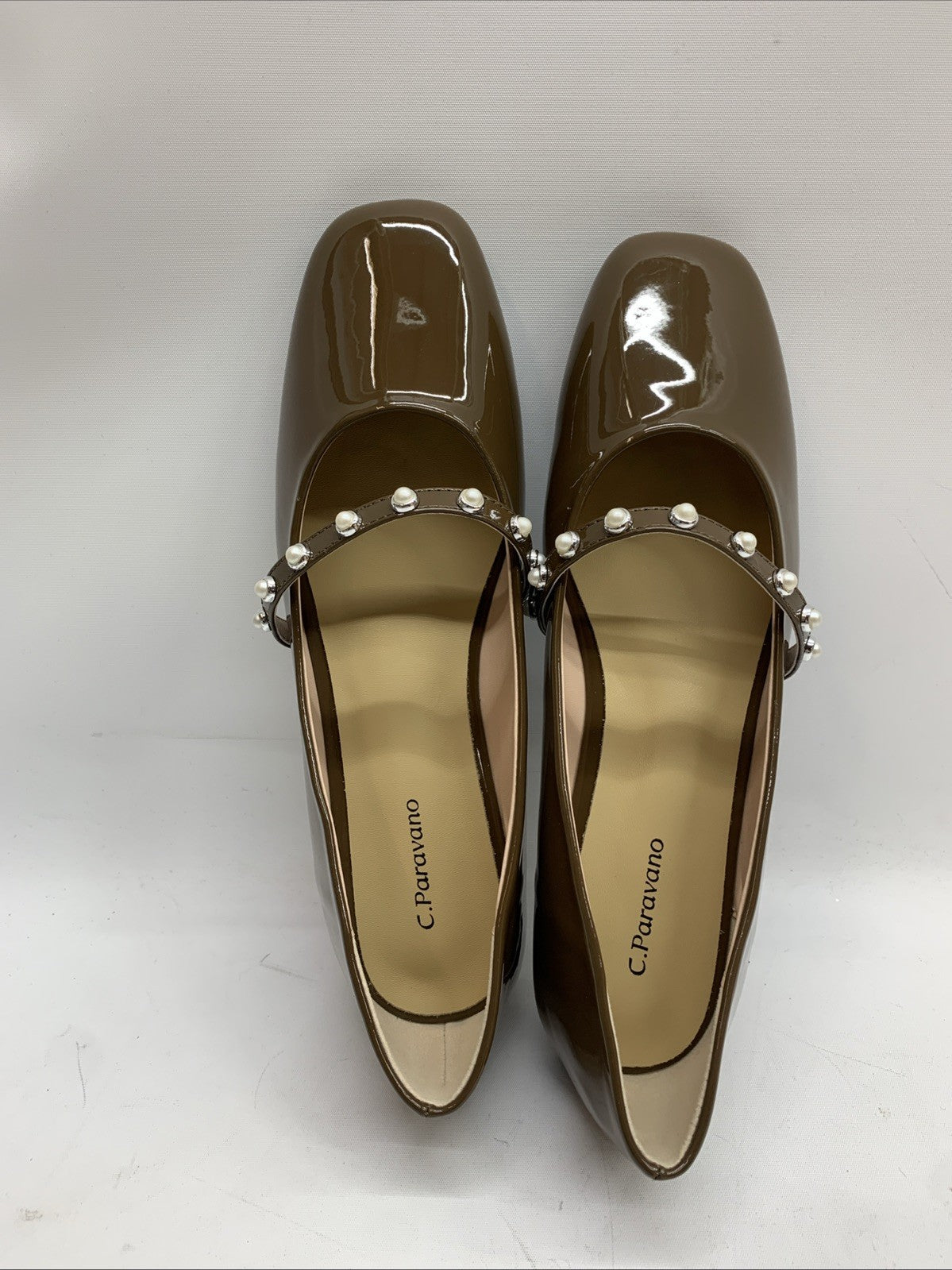 C.Paravano Mary Jane Women's Ballet Flats Brown Square Toe Pearl Strap Size 9.5