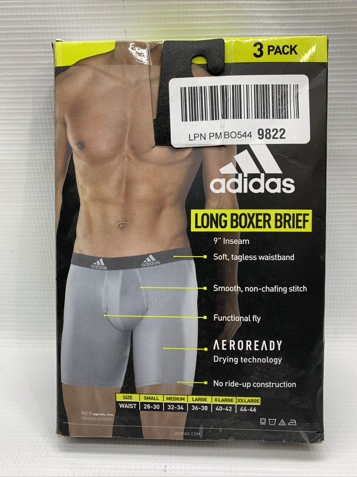 adidas Men's Performance Long Boxer Brief Underwear Size XXL 3 Pack Underwear