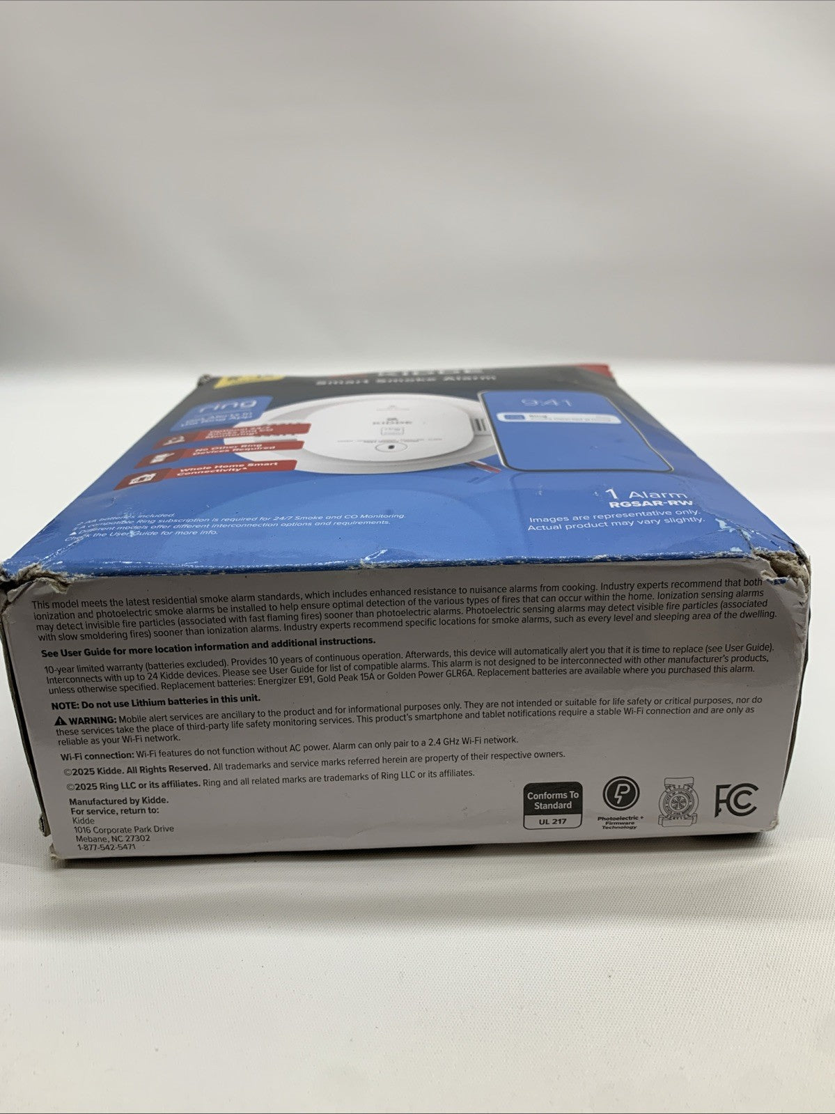 Kidde RGSAR-RW Wired Smart Smoke Alarm with Ring Alerts & AA Backup Battery