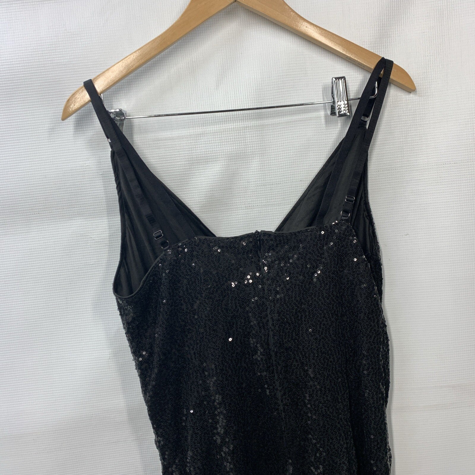 GRACE KARIN Sequin Dress Wrap V-Neck Ruched Bodycon Spaghetti Strap Black Large
