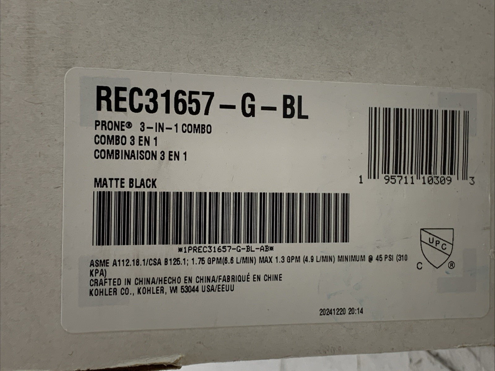 Kohler Prone REC31657-G-BL 3-in-1 Multifunction Combo Shower Kit 1.75 GPM Black
