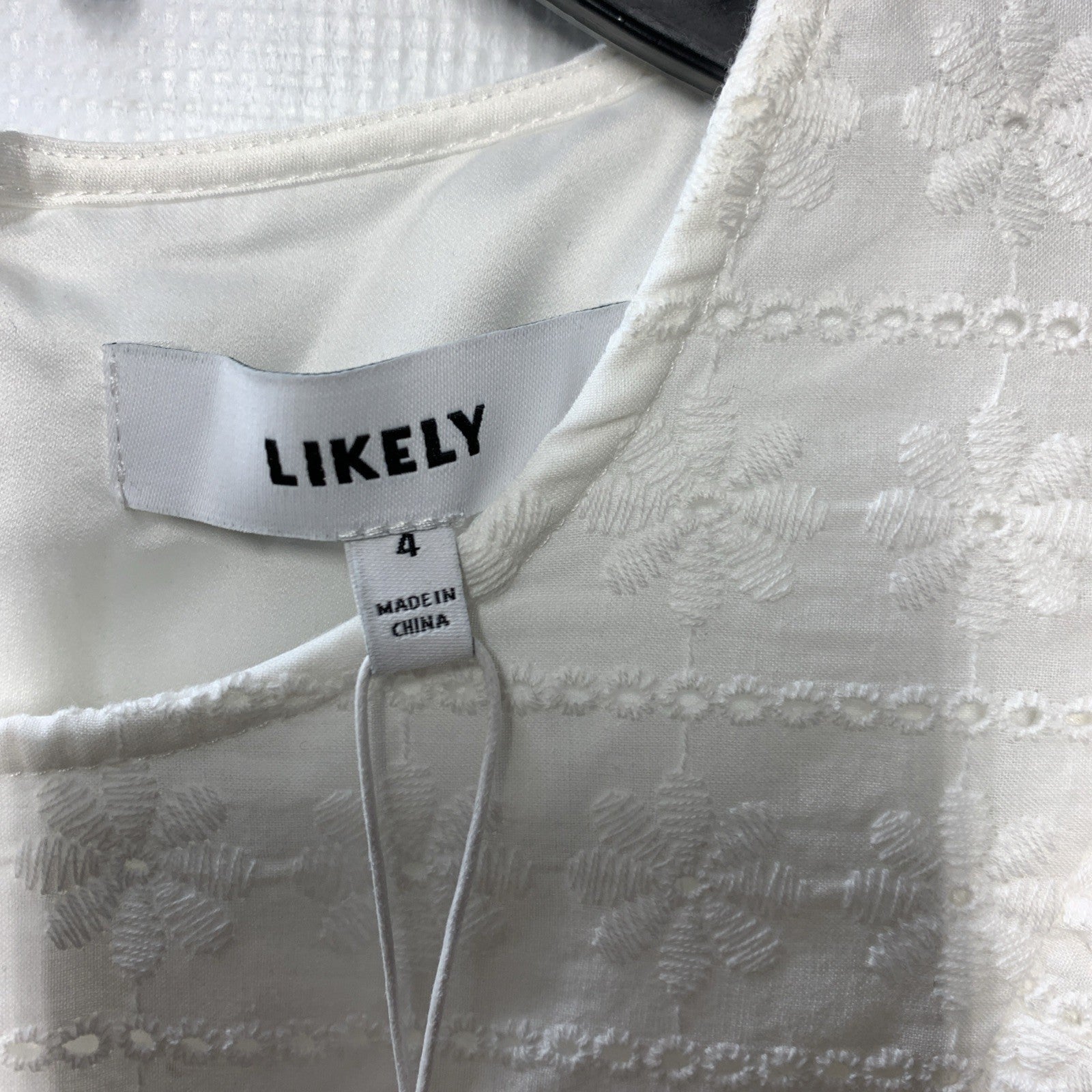 Likely Women's Emelynn Dress White Mini Cute 3/4 Sleeve Ruffle Casual Size 4