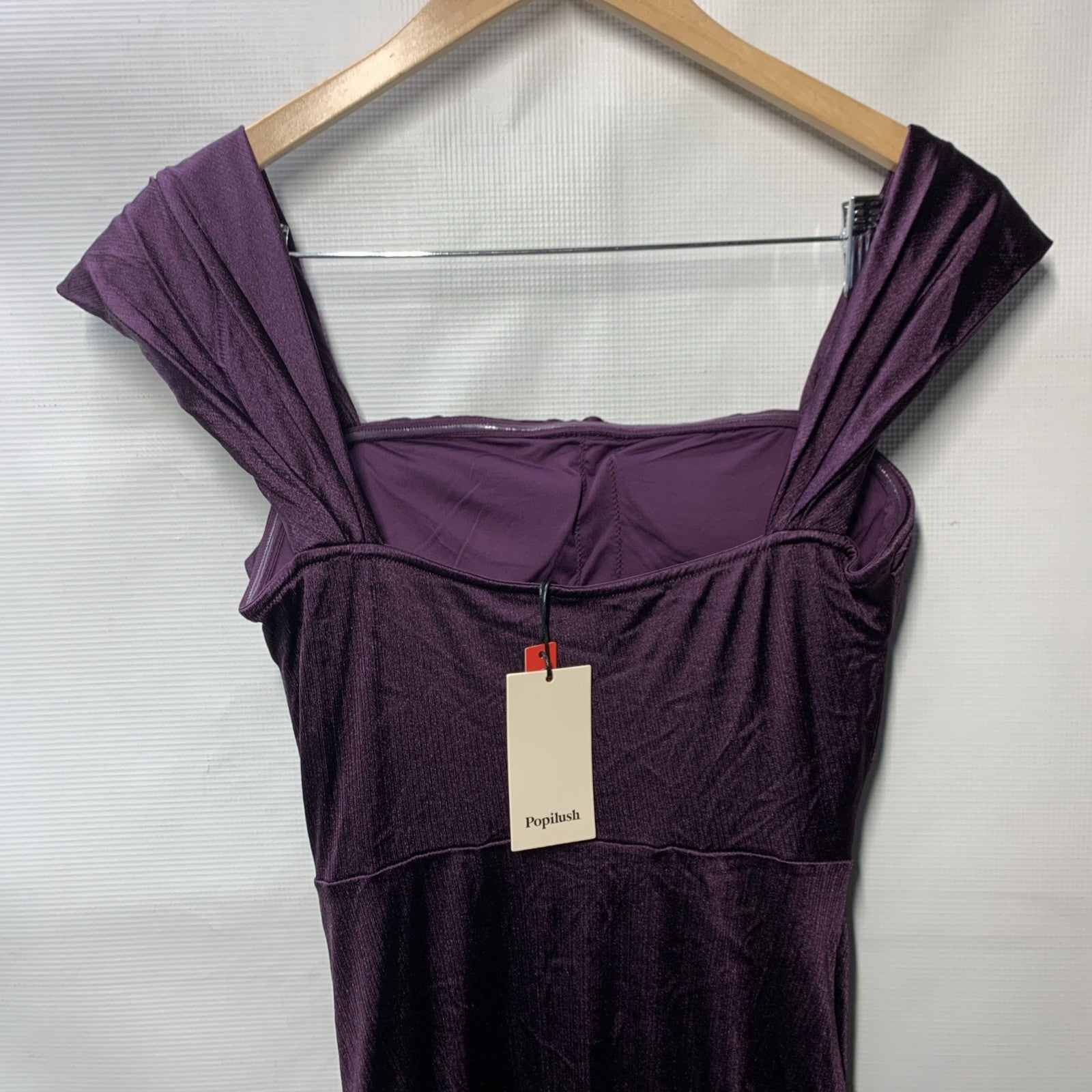 Popilush Women's Long Maxi Dress Shapewear Bodycon Ruched High-Slit Purple Large