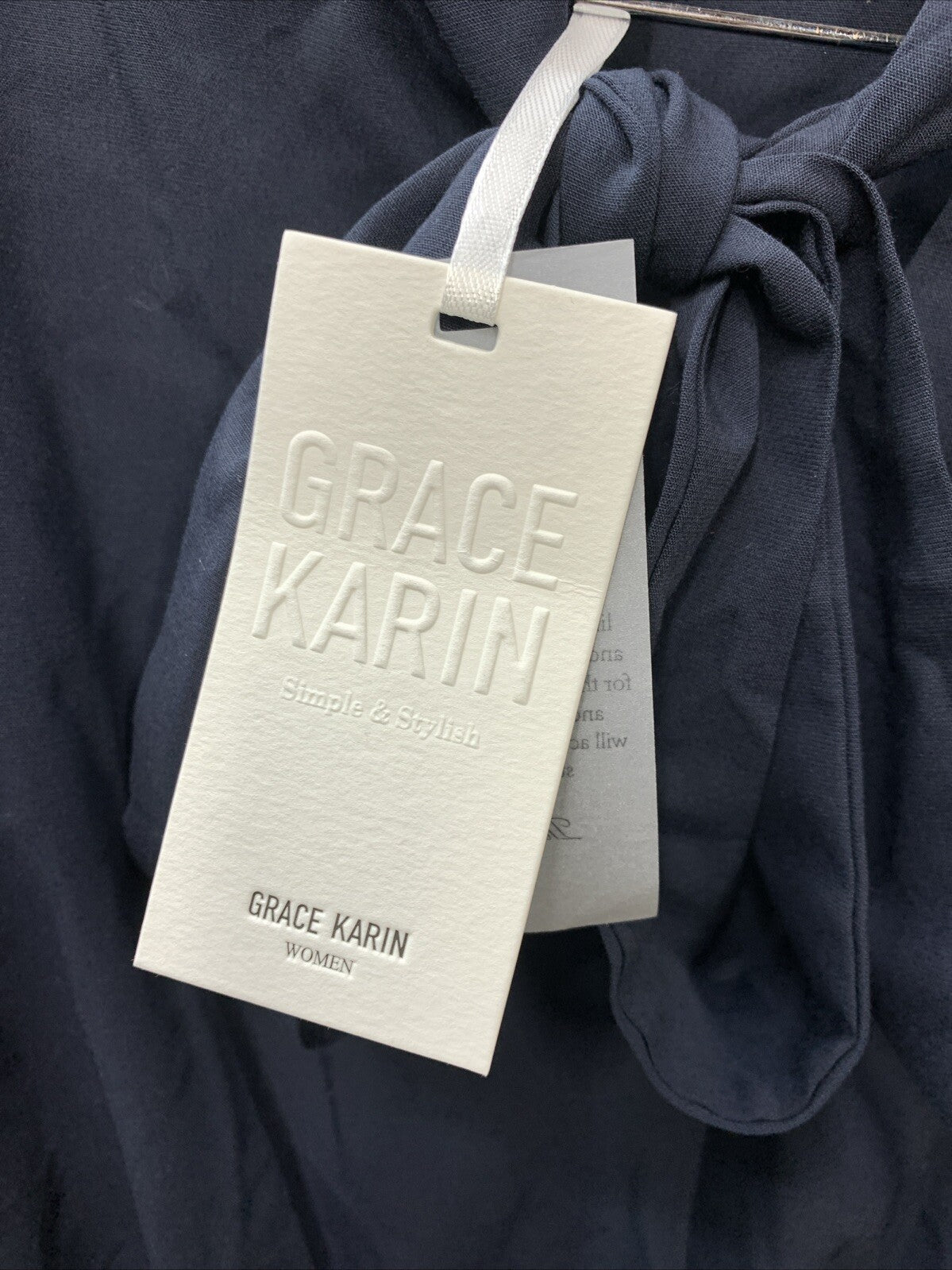 GRACE KARIN Women's Office Bow Tie Blouse Short Puff Sleeve Peplum Blue Size 2XL