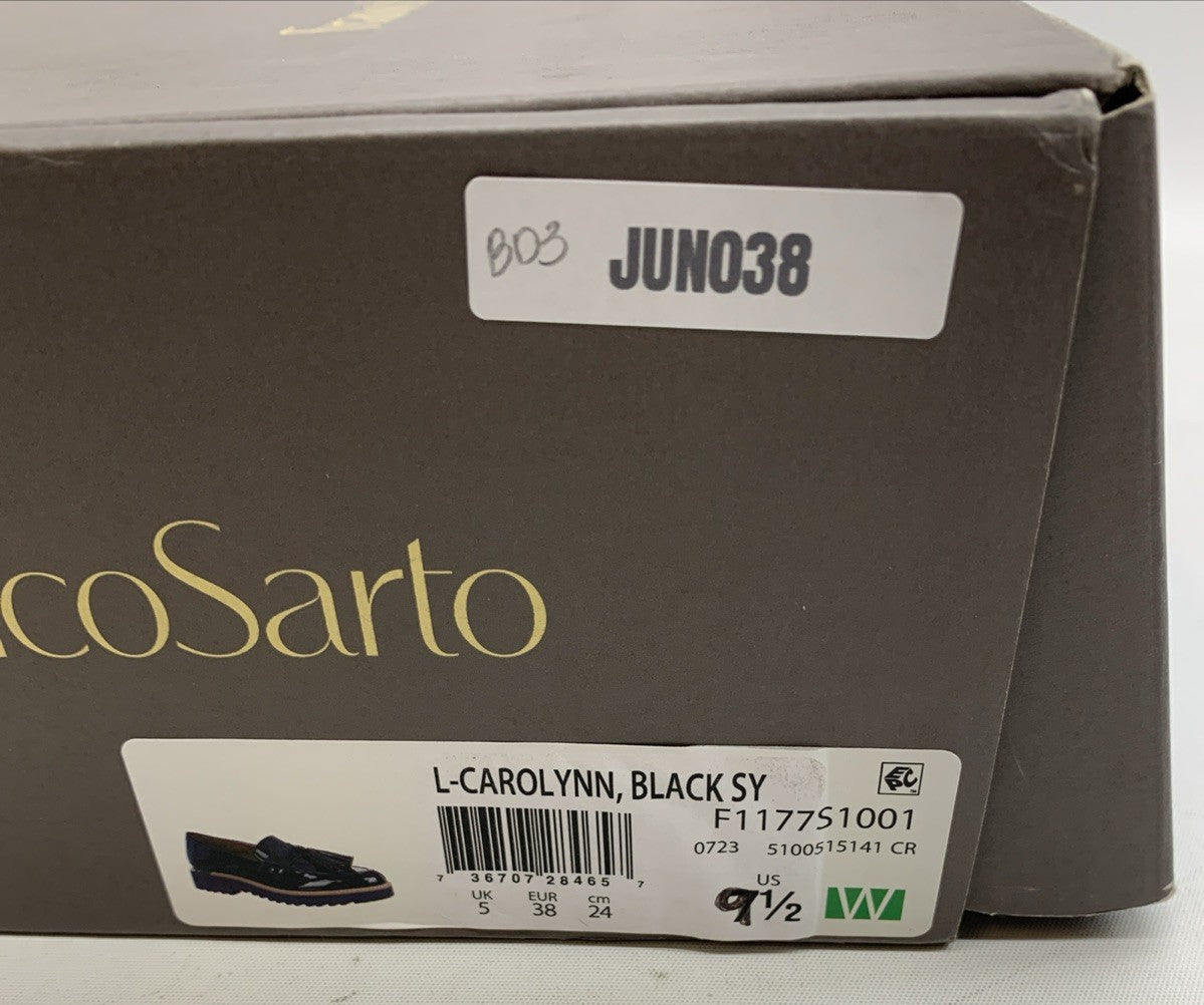 Franco Sarto Womens L-Carolynn Loafer Size 9.5 W Black Patent Platform Shoe