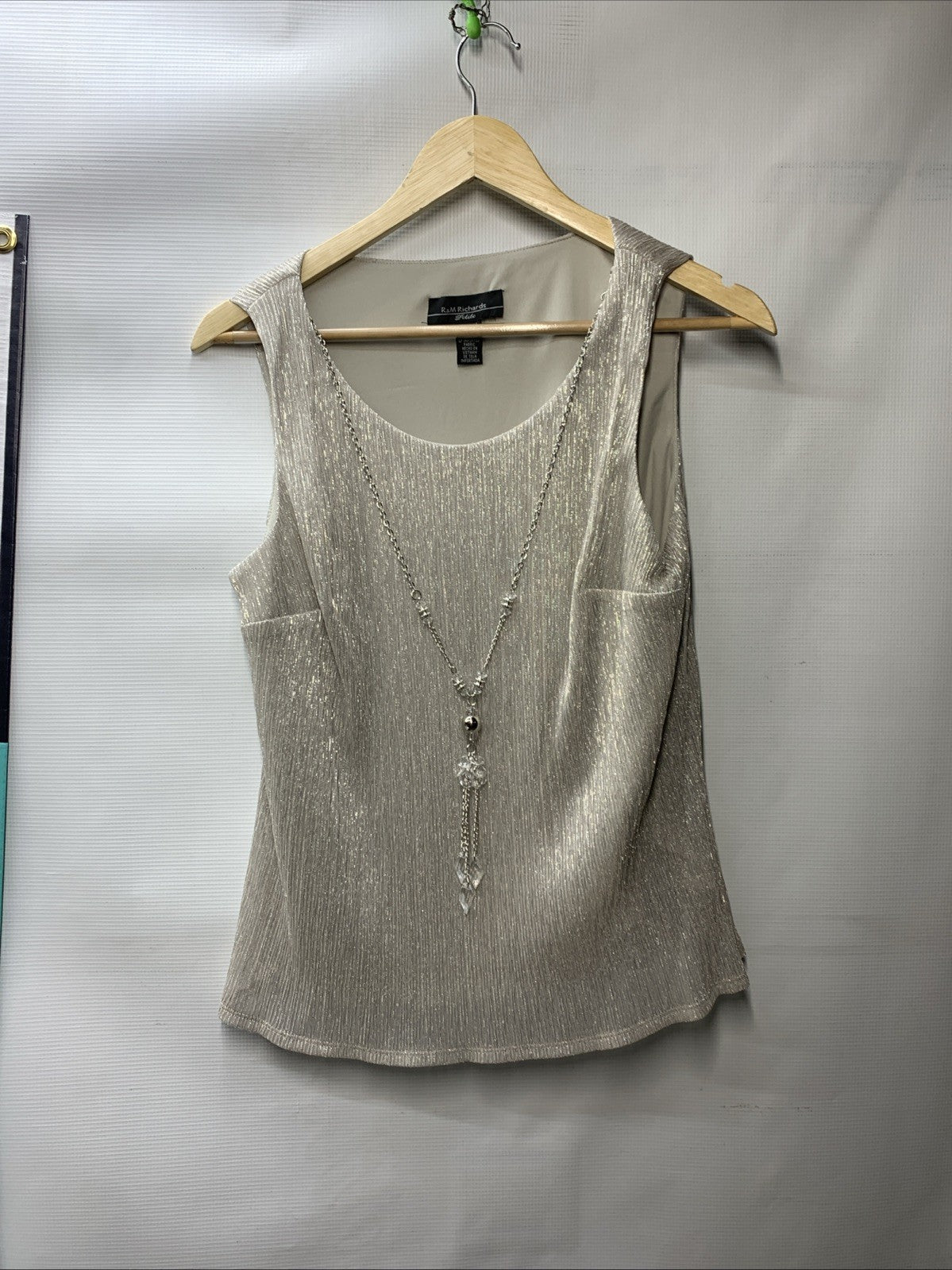 R&M Richards Womens 3 Piece Set Pants Open-Front Blazer Size 12 Champagne 445786