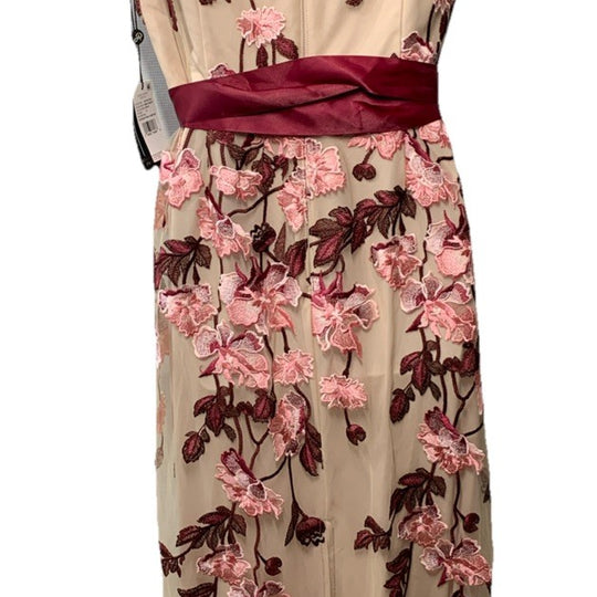 Adrianna Papell Floral Cascading Column Gown Short Sleeve Birthday Wedding Sz 12