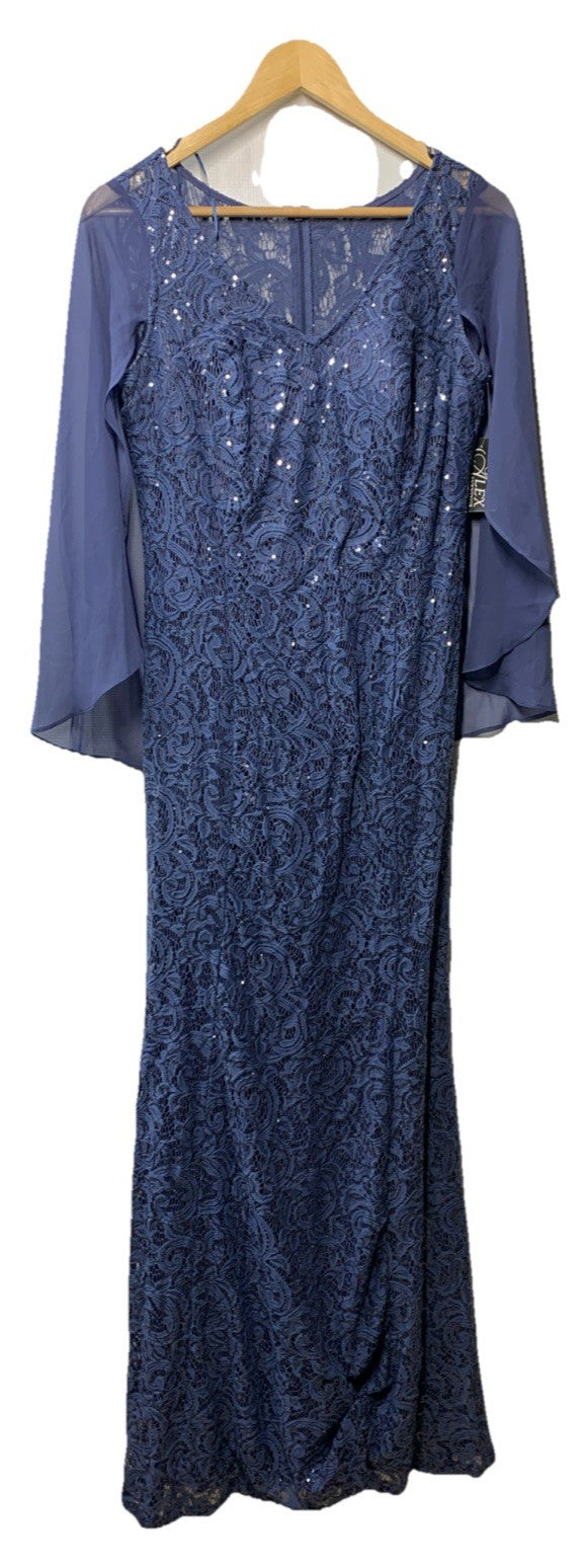 Alex Evenings Women's Long A-line Dress V-Neck with Draped Cowl Back Size 6