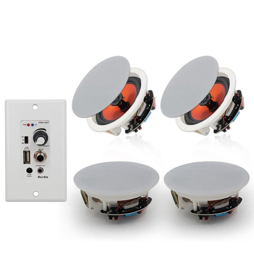 Herdio 6.5'' Bluetooth Ceiling Speakers 600W USB In Wall Amplifier Receiver 4pk