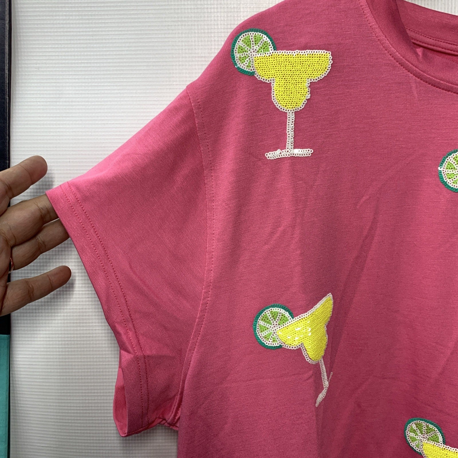 Emily Margaritas Pink On-The-Go Polyester Blend Loungewear Short Shirt Set Large