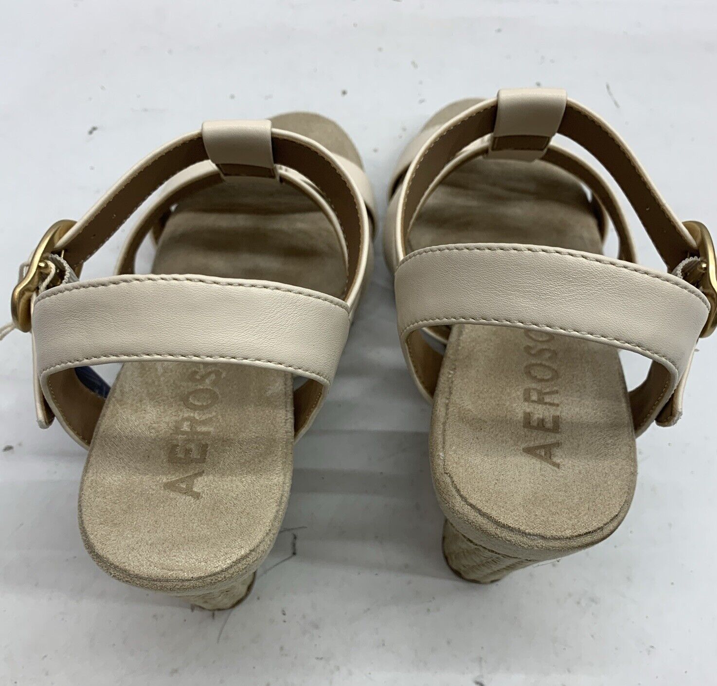 Woman's Sandals Aerosoles Paige Wedge Heel Sandal 9W Eggnog Buckled anklestrap