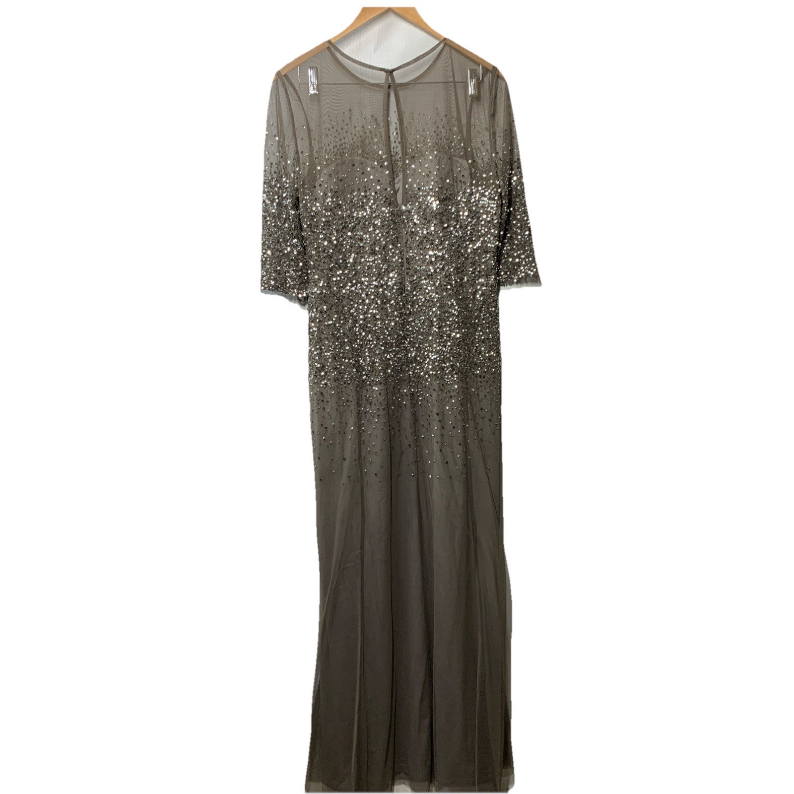 Adrianna Papell Women's 3/4 Sleeve Beaded Evening Illusion Dress Gown Size 18