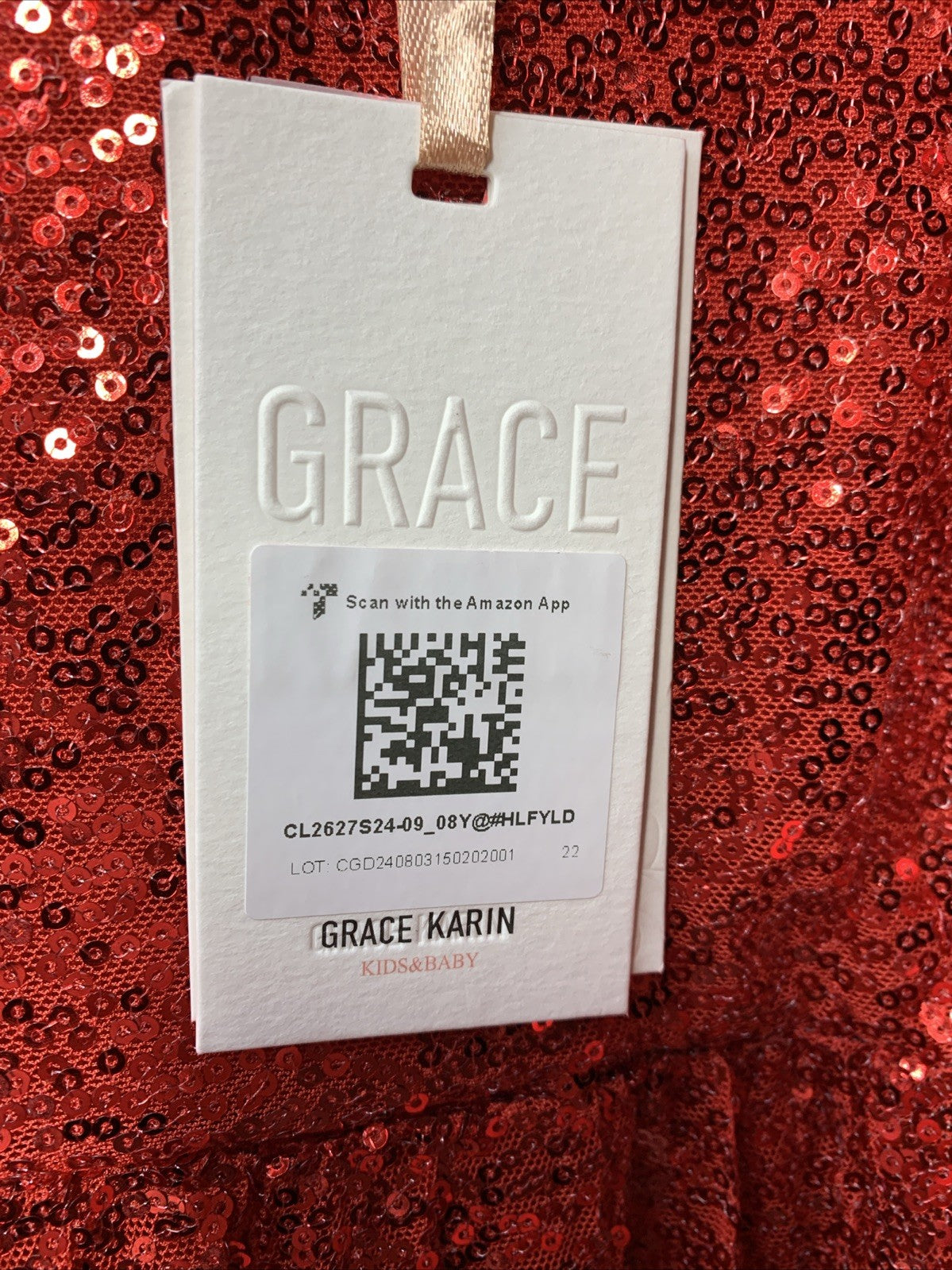 GRACE KARIN Girls Party Dress Sequin Formal Fancy Birthday Dress Size 8Y Red