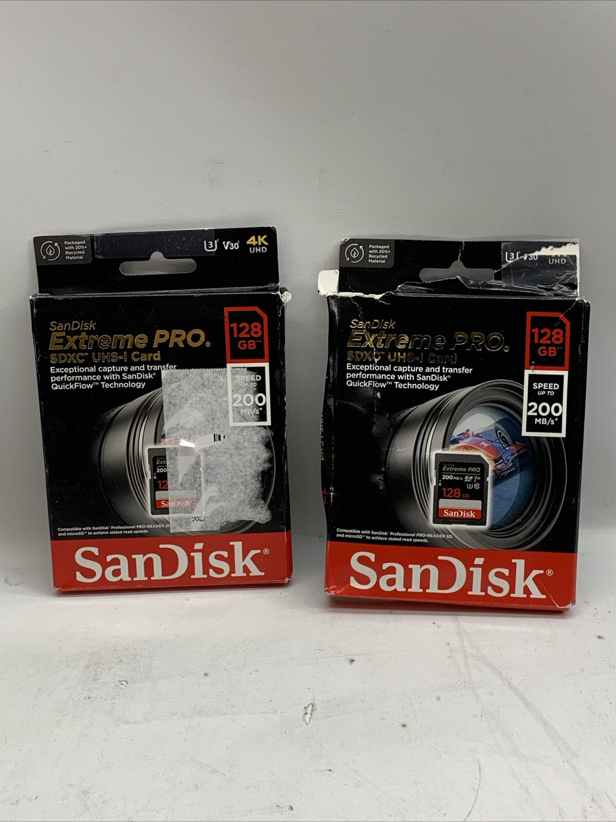 SanDisk Extreme PRO 128GB UHS-I U3 SDXC 200MB/s 4K Mem Card SDSDXXD-128G Lot Of2