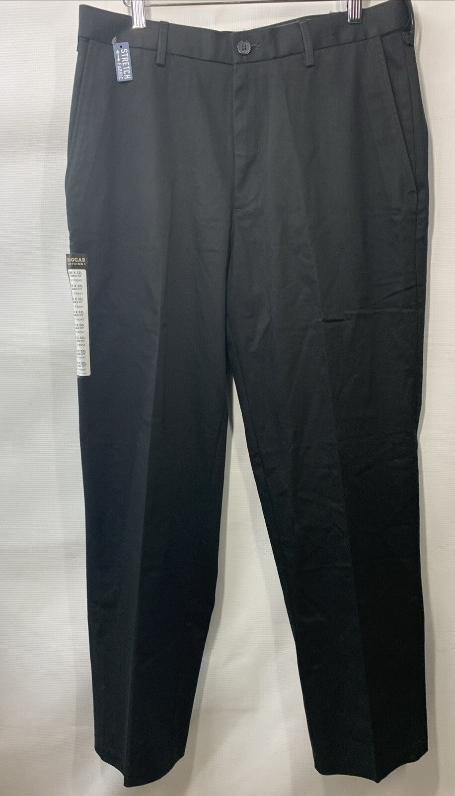 Haggar Mens Premium Khaki Classic Fit Flat Front Hidden Comfort-Black 34 X 32L