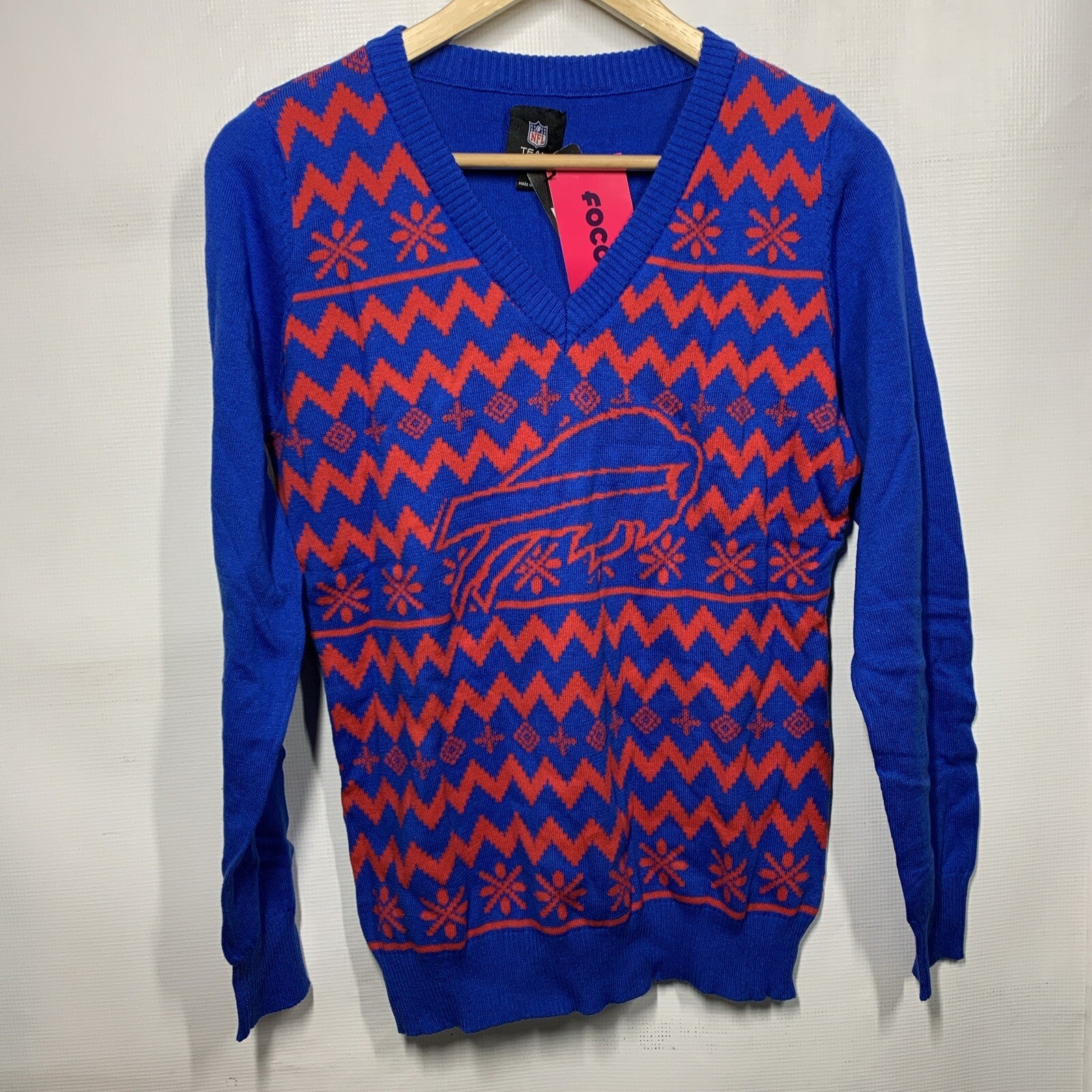 FOCO Women's Size Large Buffalo Bills NFL Team Logo Ugly Holiday V-Neck Sweater