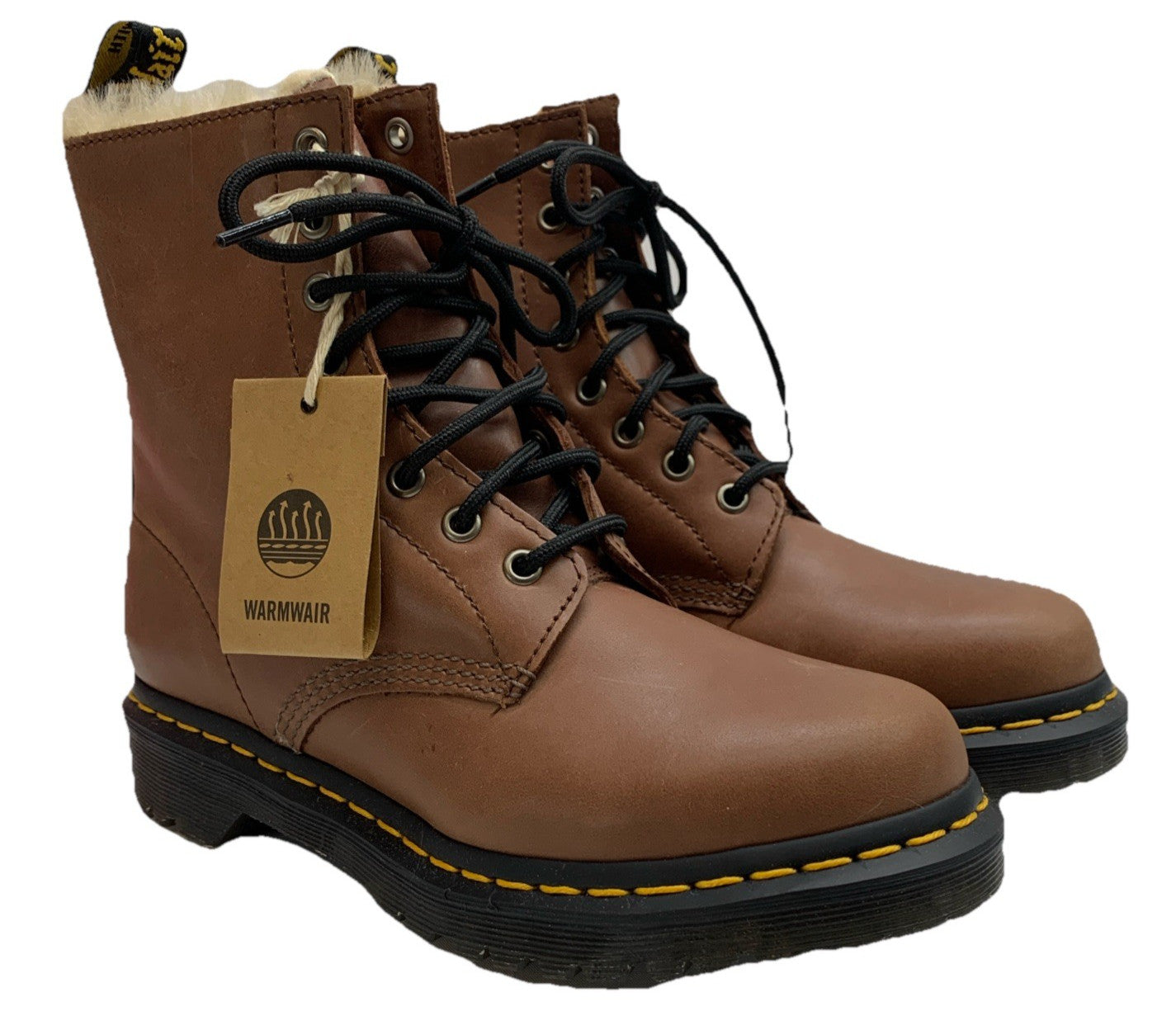 Dr Martens Air Wair Serena 1460 leather Faux fur lined Combat Boots Size 8 Lace