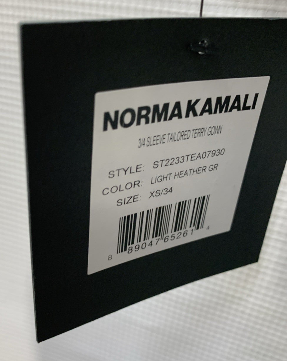 Norma Kamali 3/4 Sleeve Tailored Terry Side Slit Dress Size XS/34 Light Gray