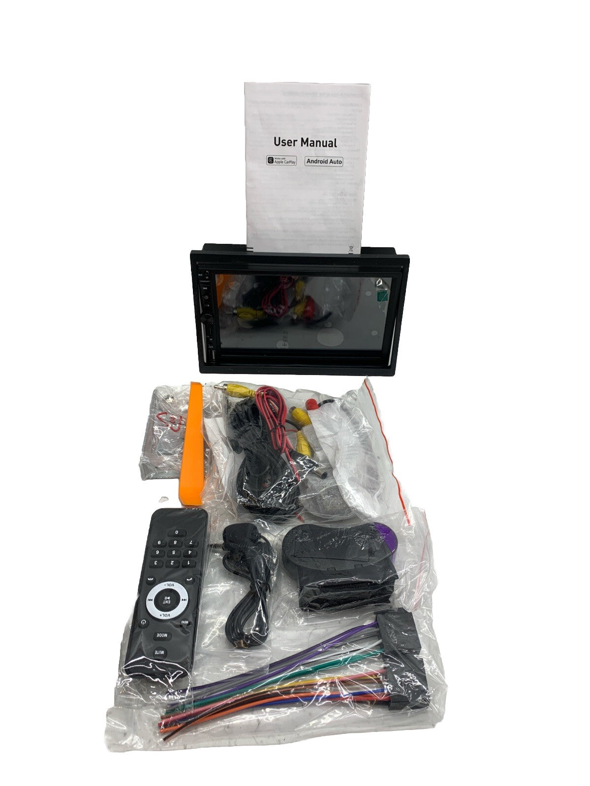 Wireless Double Din Car Stereo Works with Apple Carplay,7 Inch HD 1024x600 Black