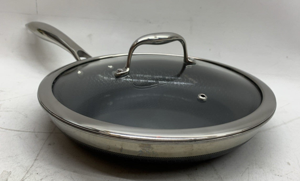 HexClad Hybrid Nonstick 10-Inch Frying Pan Cookware with Clear Cover Lid - USED