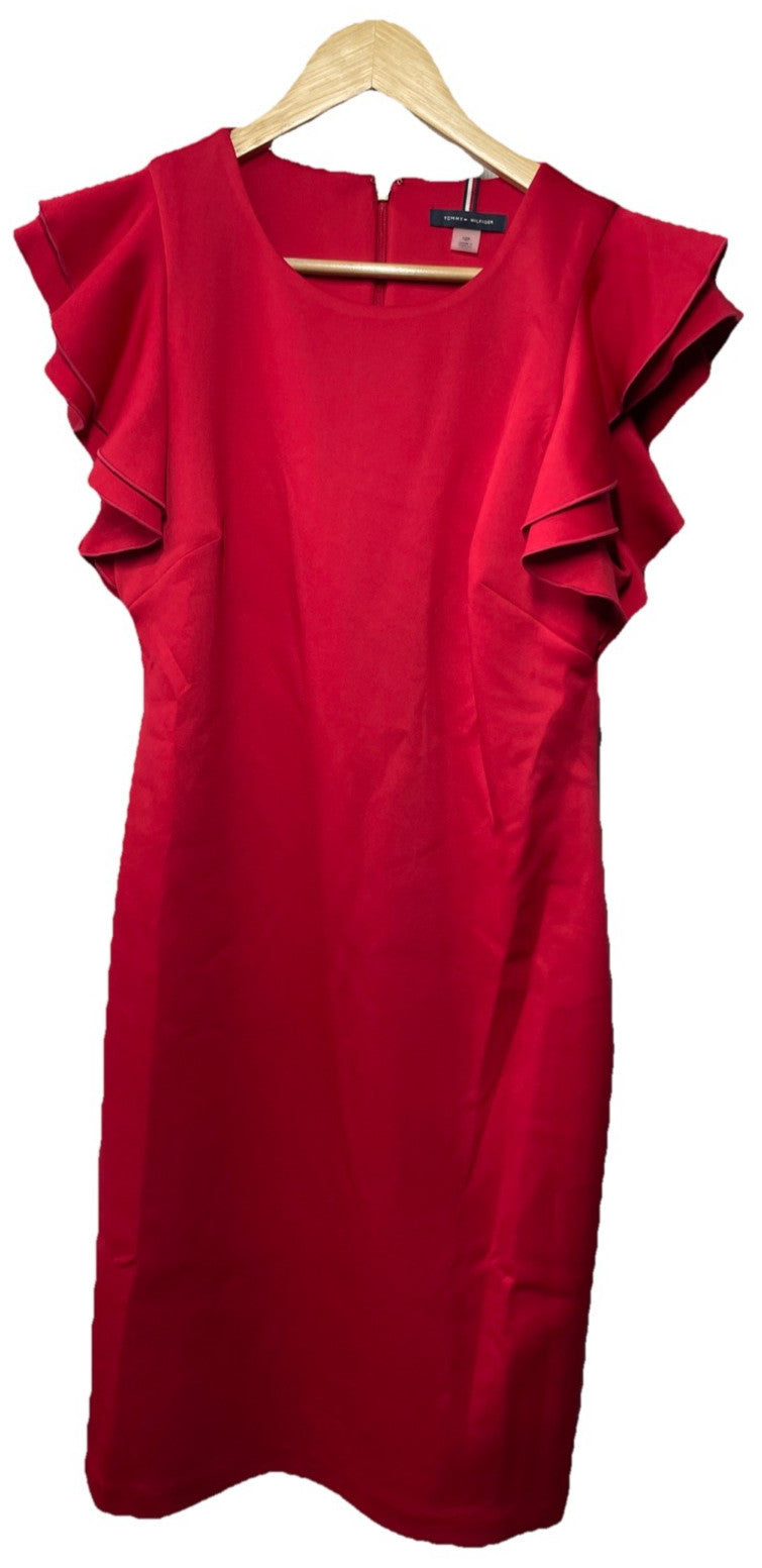 Tommy Hilfiger Women's Flutter Sleeve Elegant Scuba Dress Size 12P Red Casual