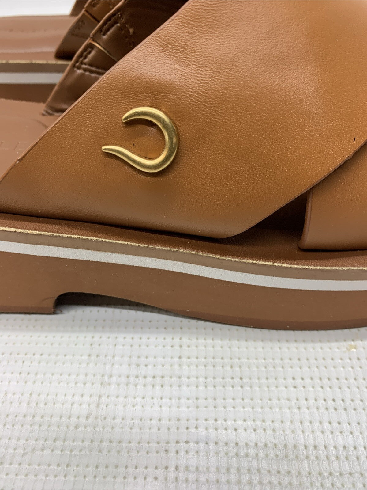 Aerosols Leather Charlie Slide Sandal 8M Tan Leather Slip On Block Heel Brown