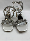 Badgley Mischka Galia Embellished Sandal Heels Jeweled Soft Satin White Size 8