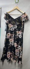London Times Women's Petite Chiffon Above The Knee Ruffle Dress Size 6 Black