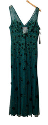Adrianna Papell Women's Green Beaded Floral Gown Dress Sleeveless V-neck Size 12