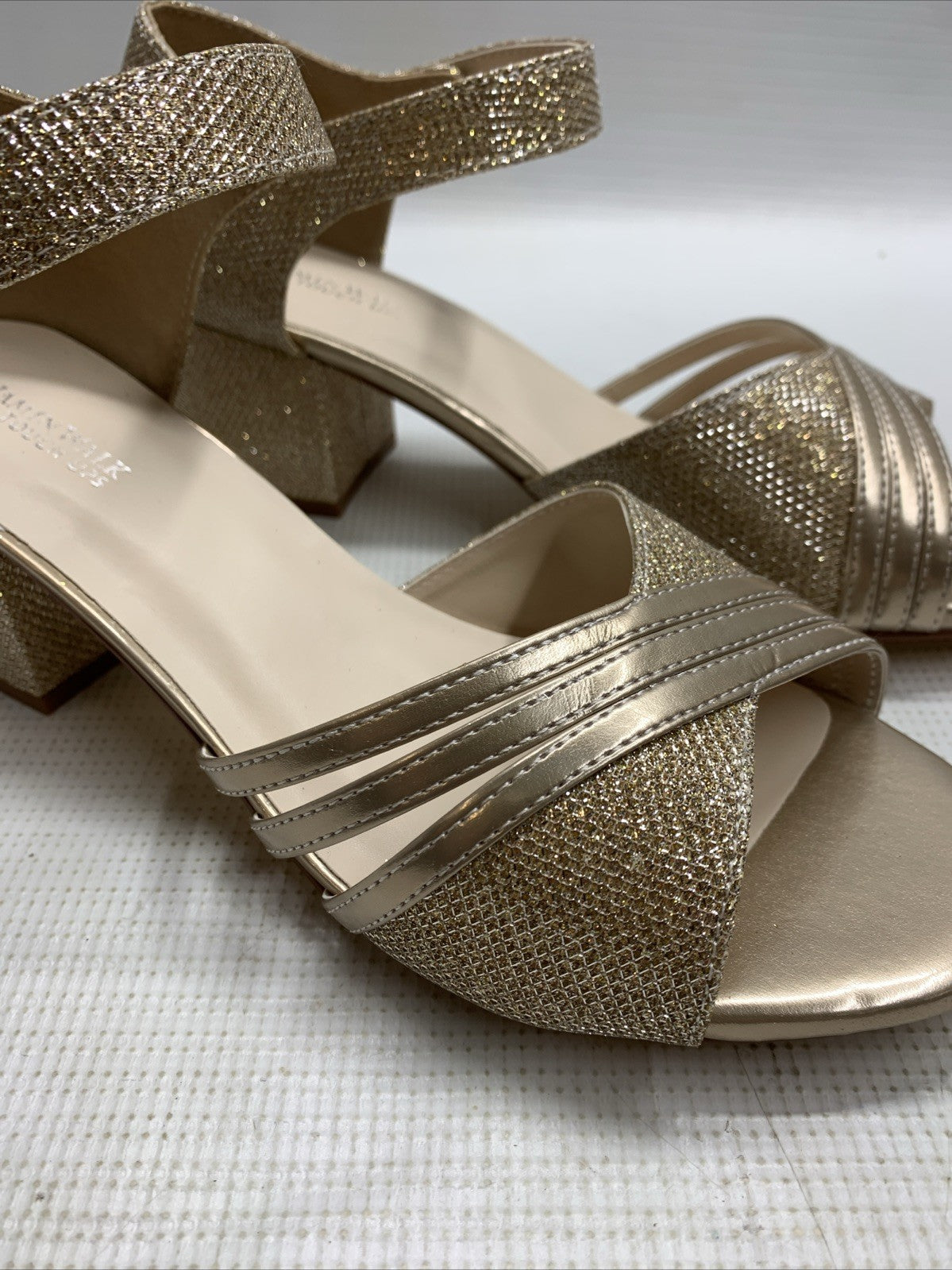 Touch Up Foster Womens' Heeled Sandals Gold 4679W Size 9W Hook & Loop Open Toe