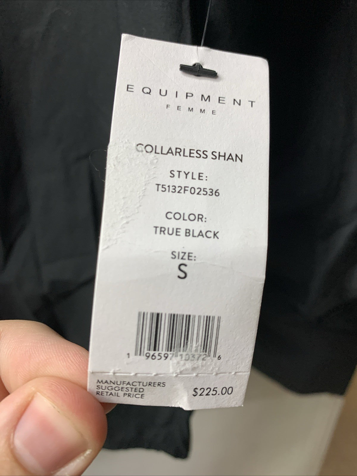 Equipment Women's Collarless Shan Top Size S Long Sleeve T5132F02536 True Black