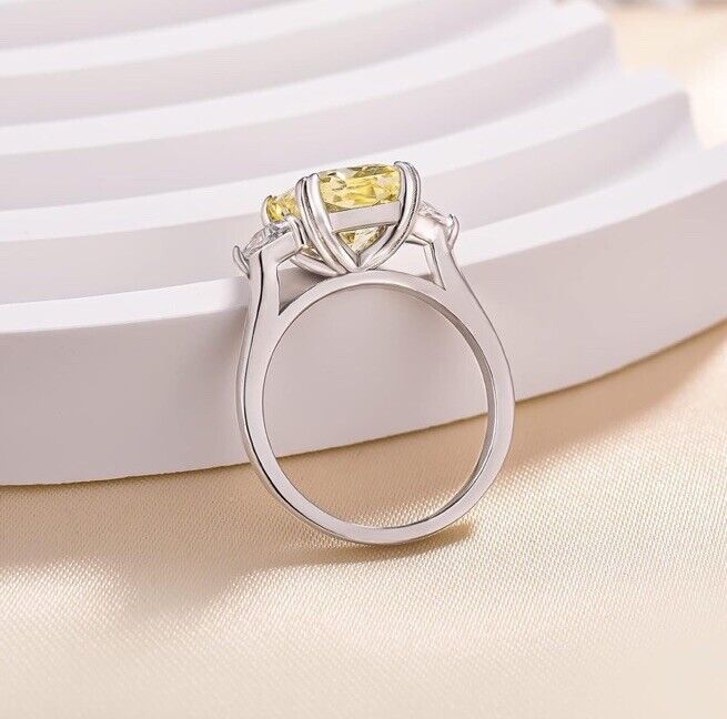 Radiant Cut Yellow Sterling Silver .925 CZ 3 Stone Engagement Ring Size 8.5