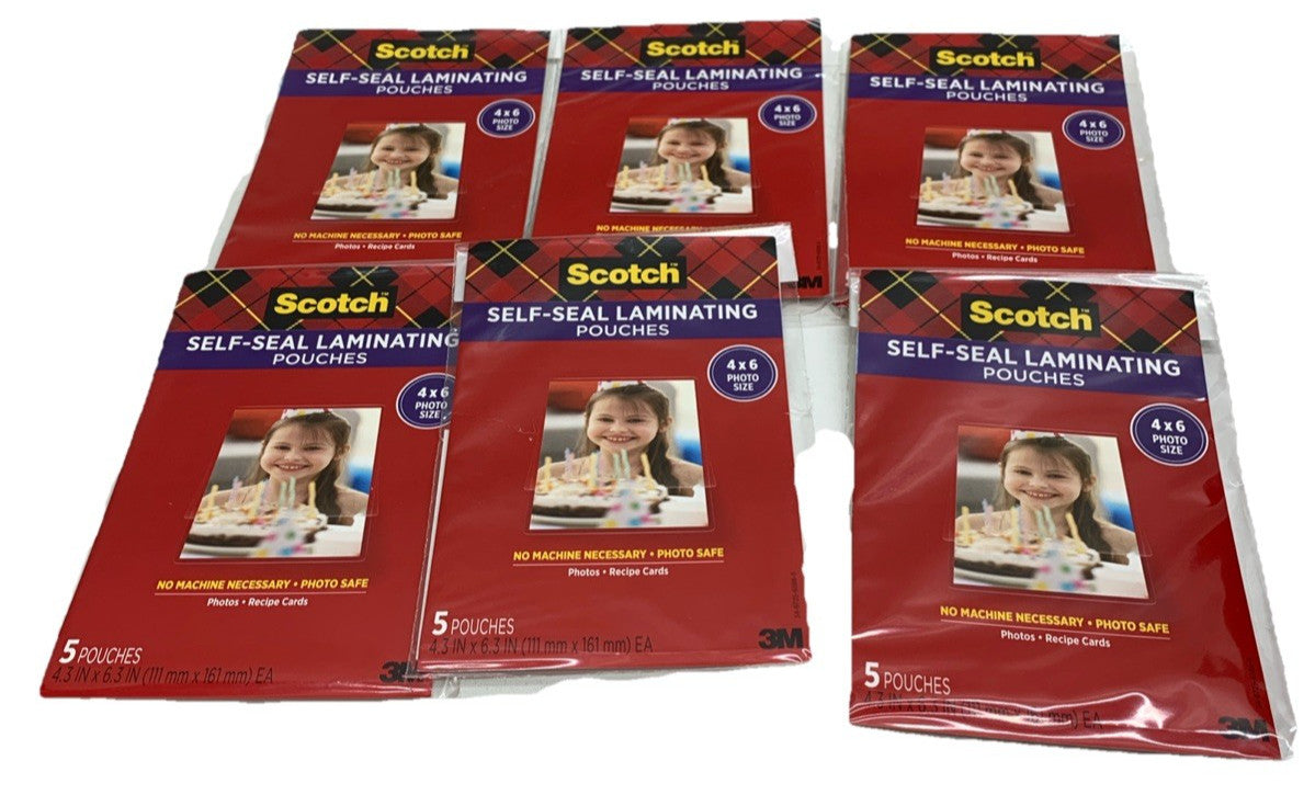 3M Scotch Self-Sealing 4x6 Gloss Finish Laminating 30 Pouches Total