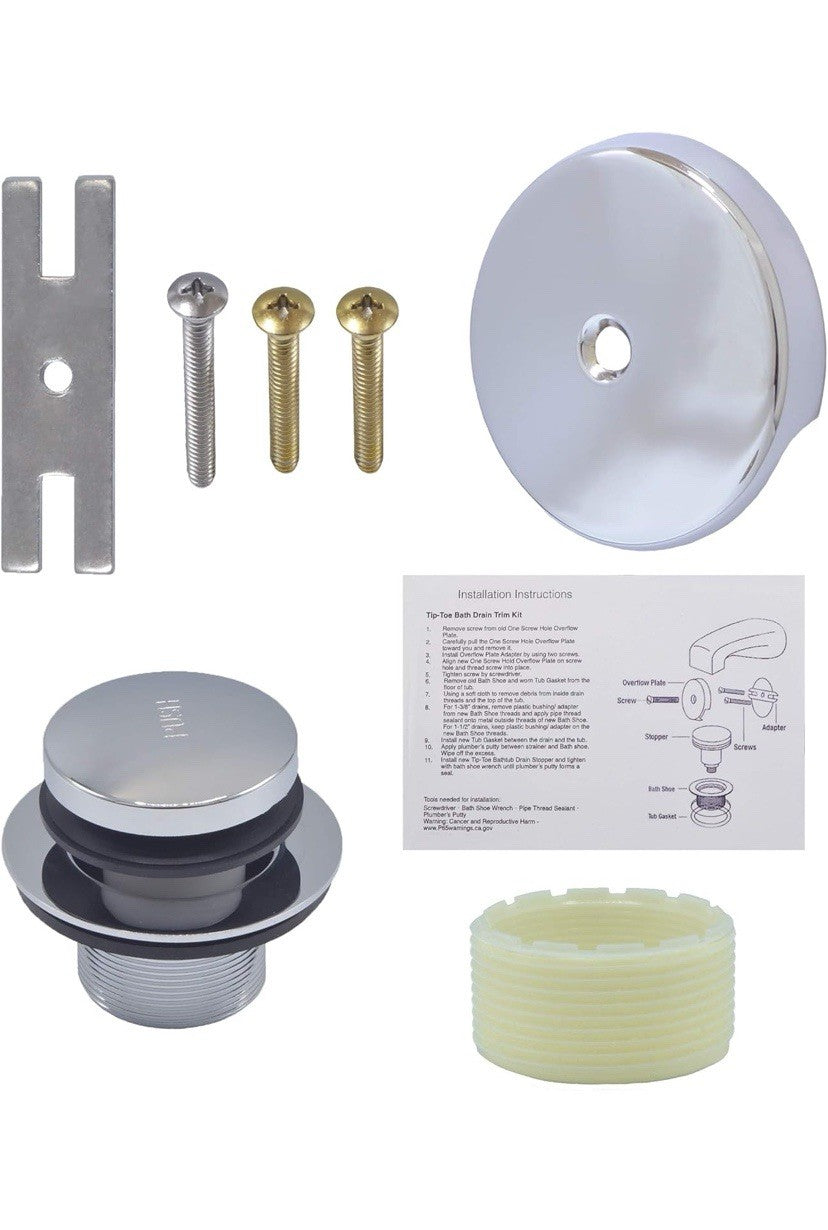 Tip-Toe Bath Drain Cover Trim Kit (Chrome) Long-Lasting Durability Modern Design