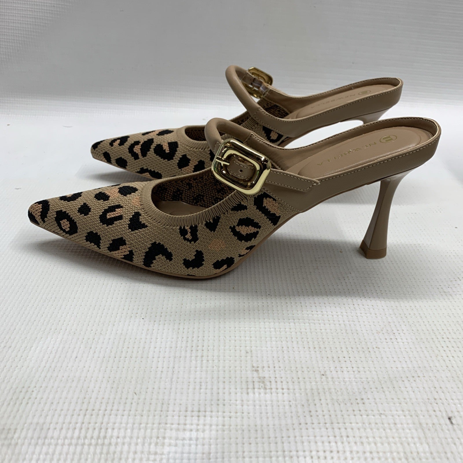 Newbella Mousse FIT Women's Pointed Toe Heel Sandals Mules Shoe Leopard Print 8