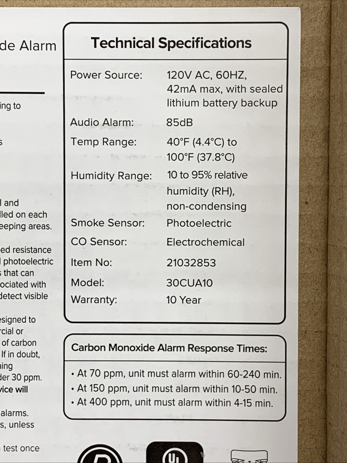 Kidde 30CUA10 21032853 Detect Smoke & Carbon Monoxide Alarm Detector Hardwired