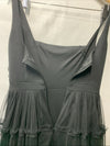 Adrianna Papell women's black square-neck midi mesh dress with back zip closure, size 2, stylish and elegant women's clothing.