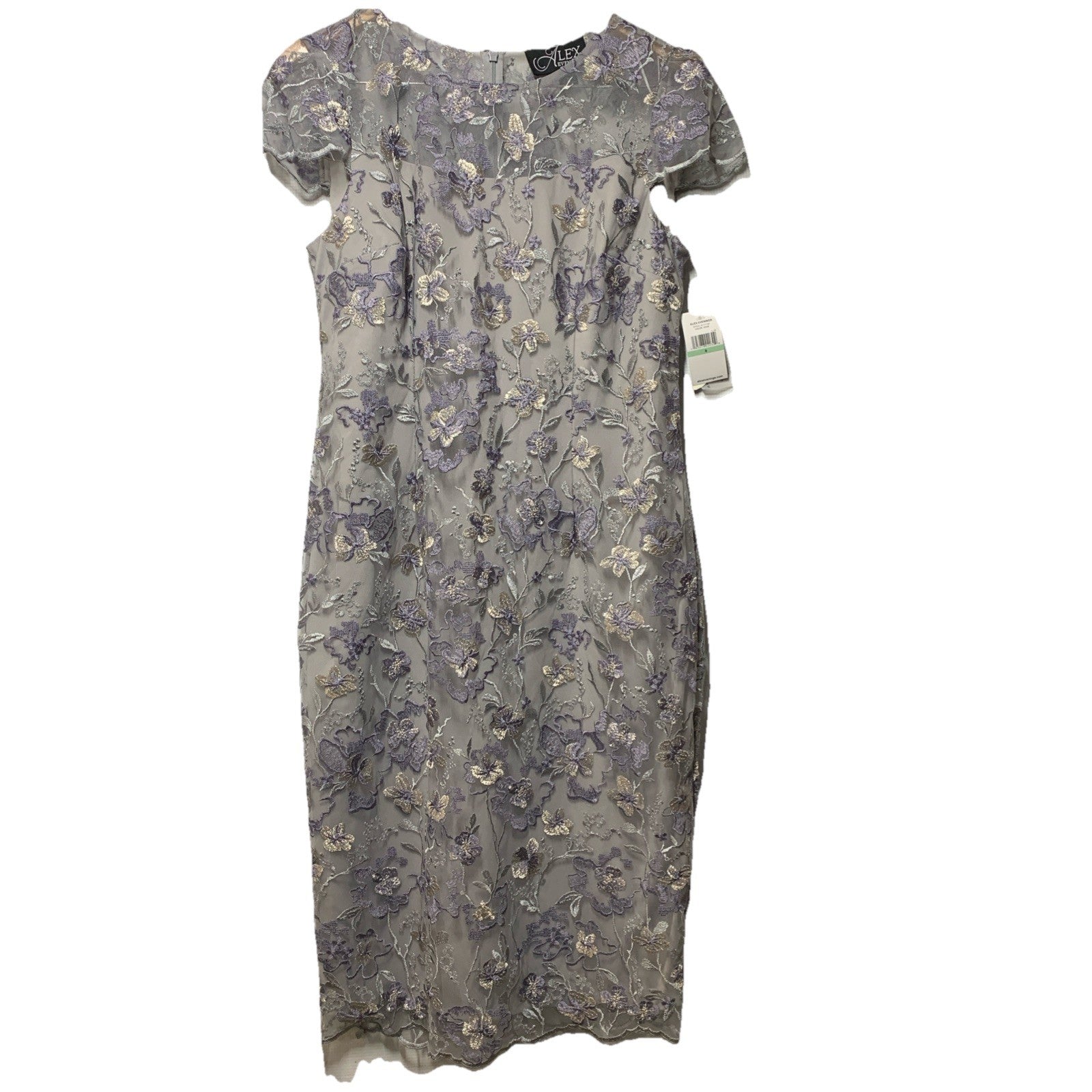 ALEX EVENINGS Dove Embroidered Lace Sheath Cocktail Wedding Guest Dress Size 8