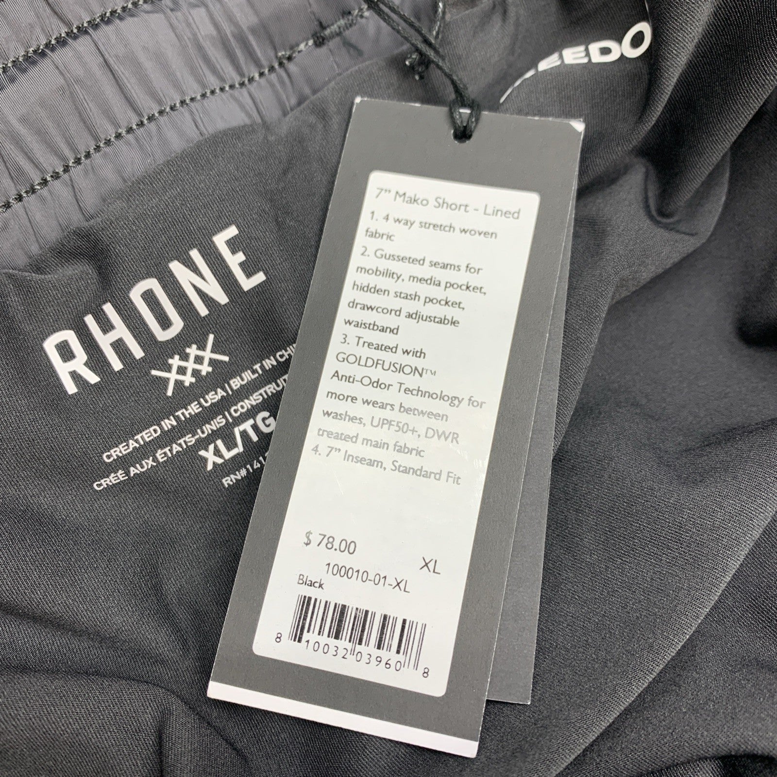 Men’s RHONE Mako Unlined 7” Inseam Stretch Black Anti-Odor Shorts Size XL, Black