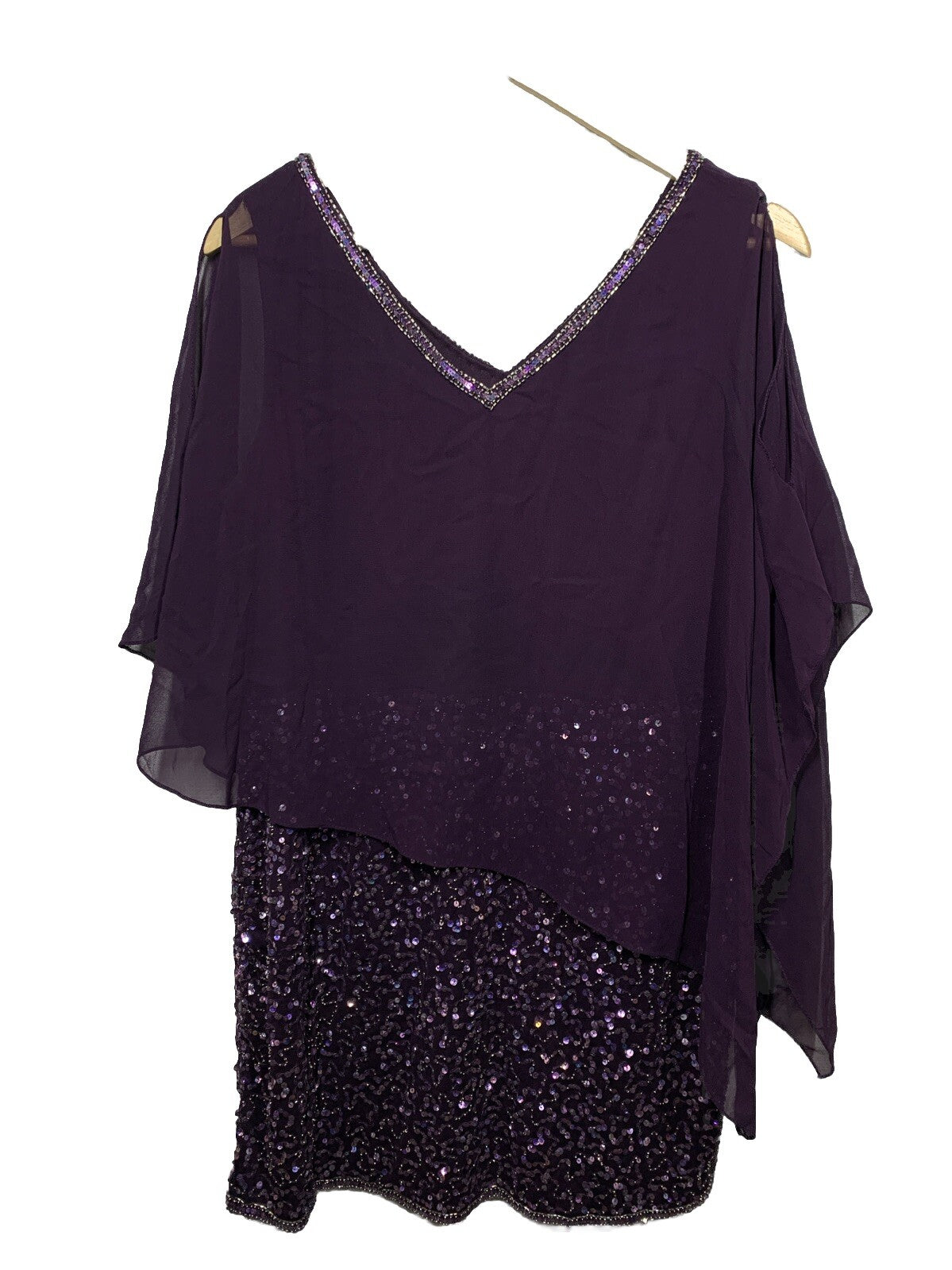 J Kara Women's Caplet Short Cocktail Beaded Party Dress Size 12P Pull On Purple