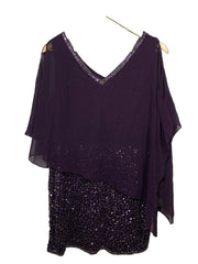 J Kara Women's Caplet Short Cocktail Beaded Party Dress Size 12P Pull On Purple