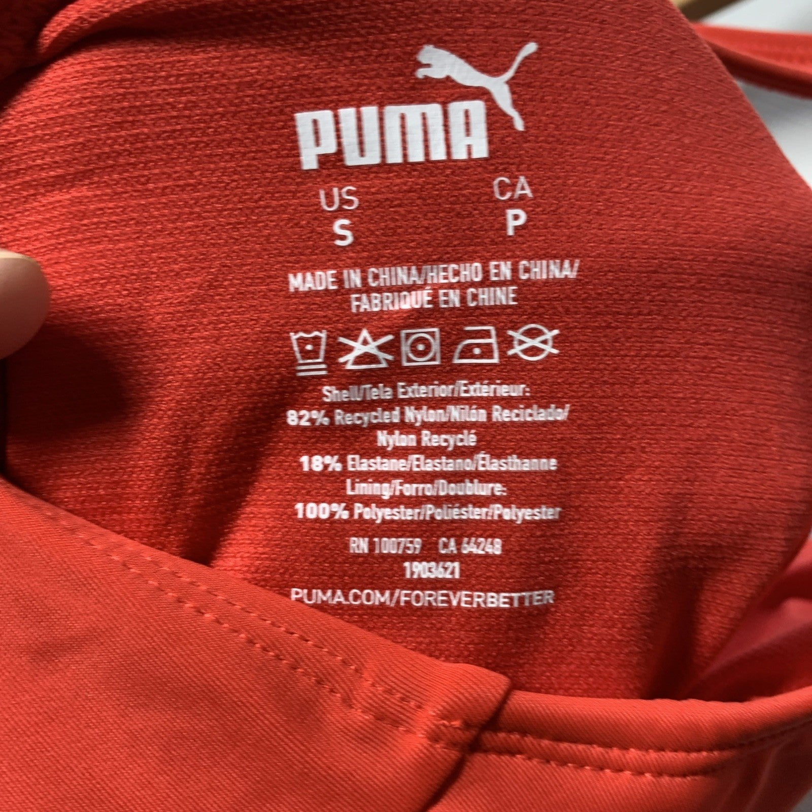 Puma Women’s One Piece Swimsuit Bathing Suit Red Swimwear 1903621 Size Small