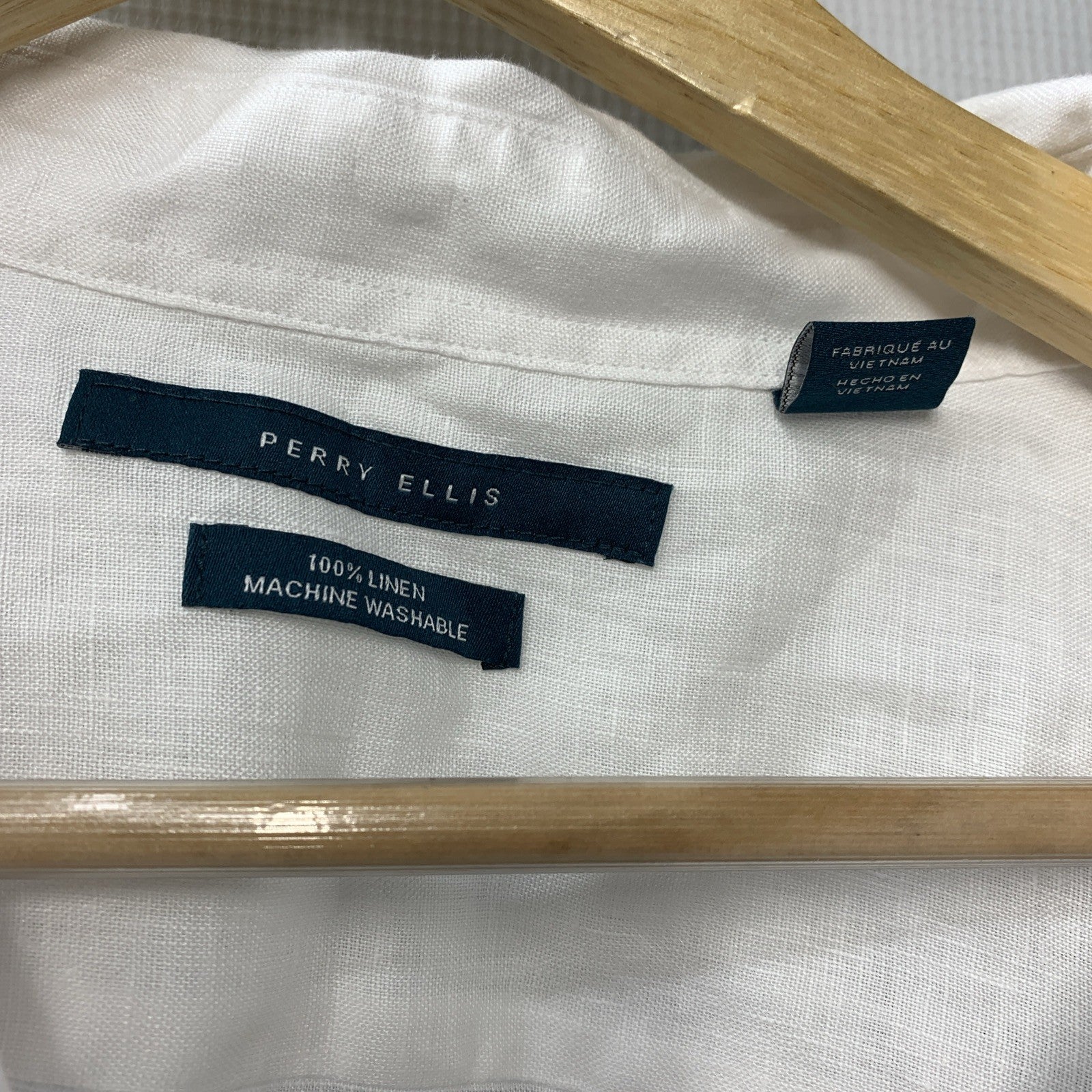 Perry Ellis Mens Roll Sleeve 100% Linen Button-Up Shirt Long Sleeve Size L White