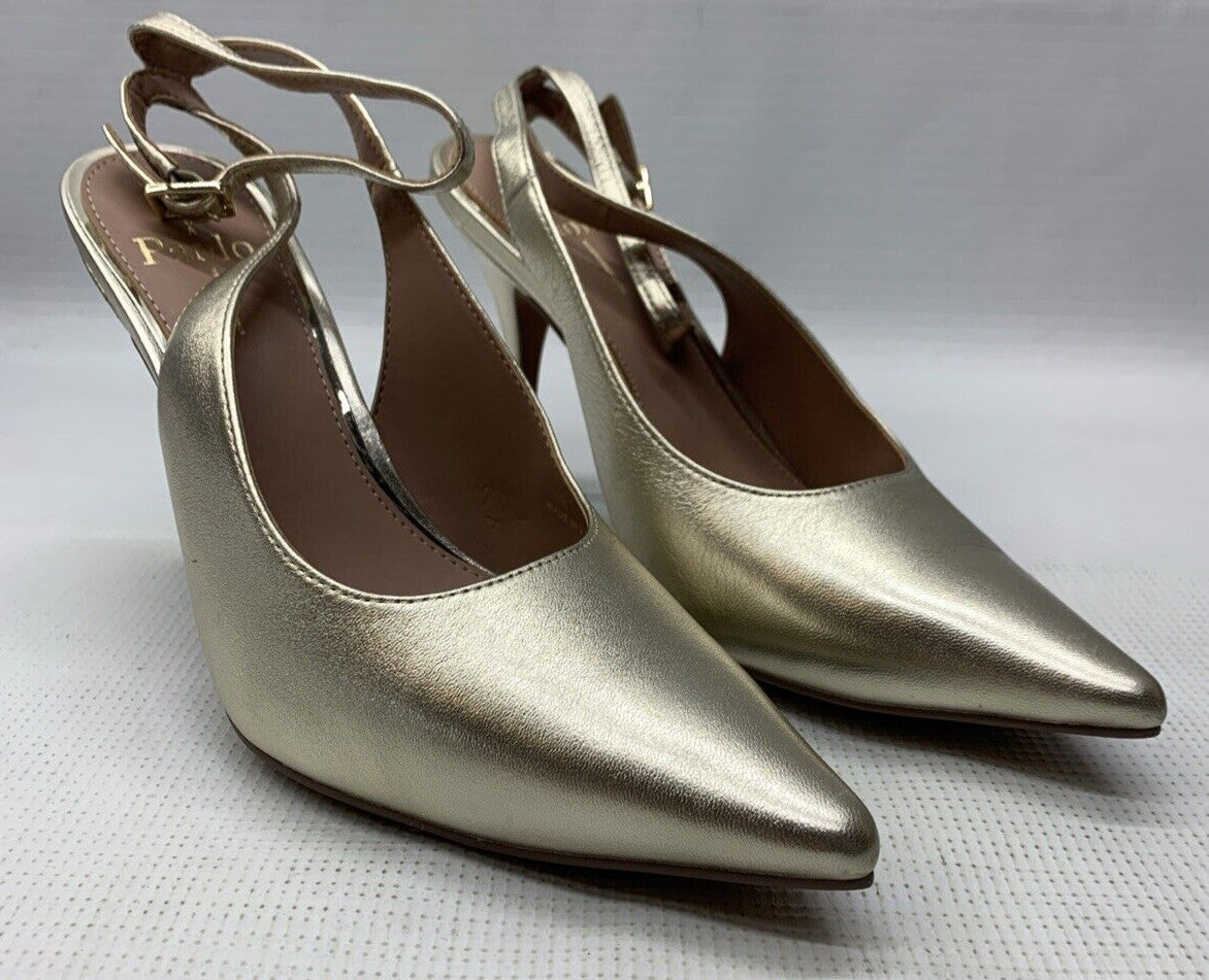 Linea Paolo Women's Chantal Slingback Heels Shoes Size 8.5M Gold Pointed Toe