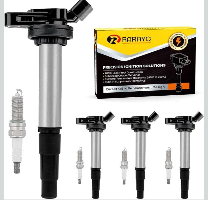 RARAYC Ignition Coil Pack Leak-proof EMI/RFI & Double Iridium Spark Plugs 4 Pack