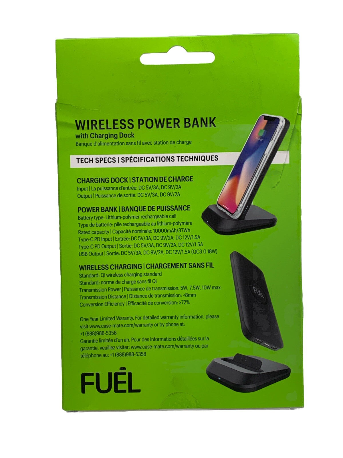 Fuel Wireless Charging Power Bank 10,000mAh Black Fast Charge With Charging Dock